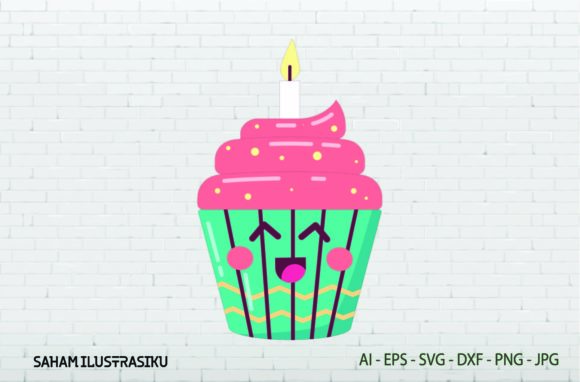 Cup Cake and Candle Kawaii SVG