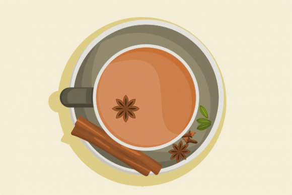 Top View Masala Chai with Herb Spices